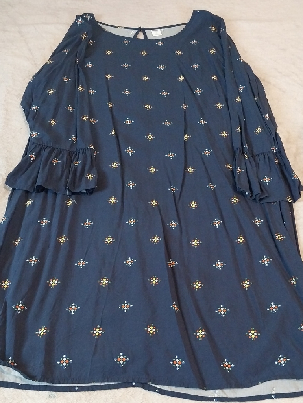 Old Navy Navy Blue Embroidered Ruffle-Sleeve Dress